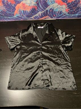 CheiBear Black Satin Blouse
